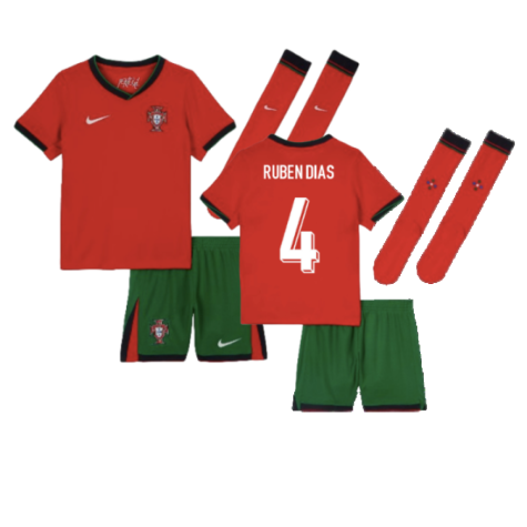Portugal Ruben Dias 4 Kids Home Soccer Jersey Euro 2024