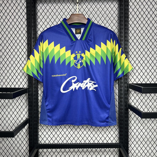 Brazil Away Corteiz Retro Vintage Soccer Jersey 1995 - Blue