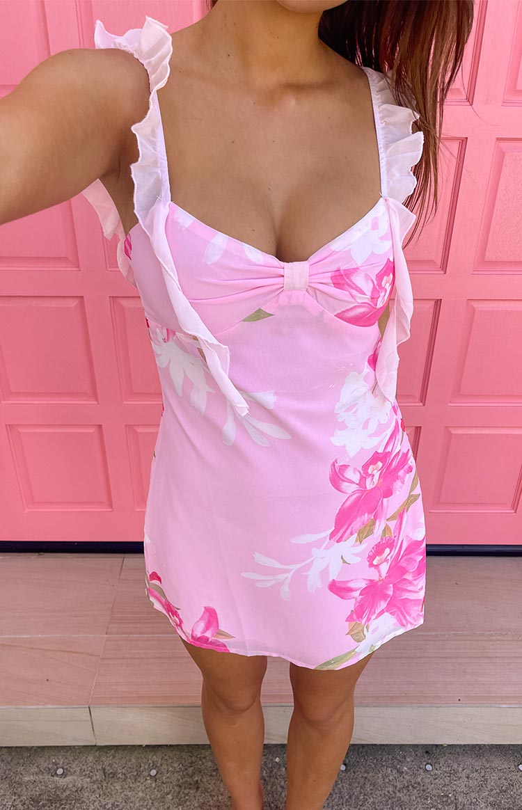 Joyce Pink Floral Chiffon Mini Dress