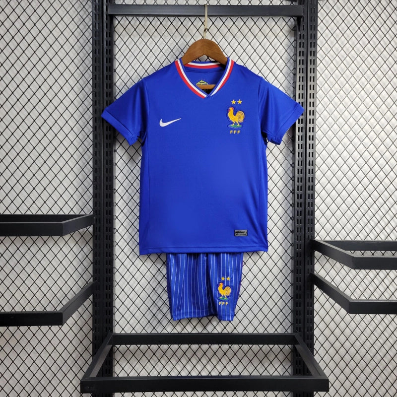 France Dayot Upamecano 4 Kids Home Soccer Jersey Euro 2024